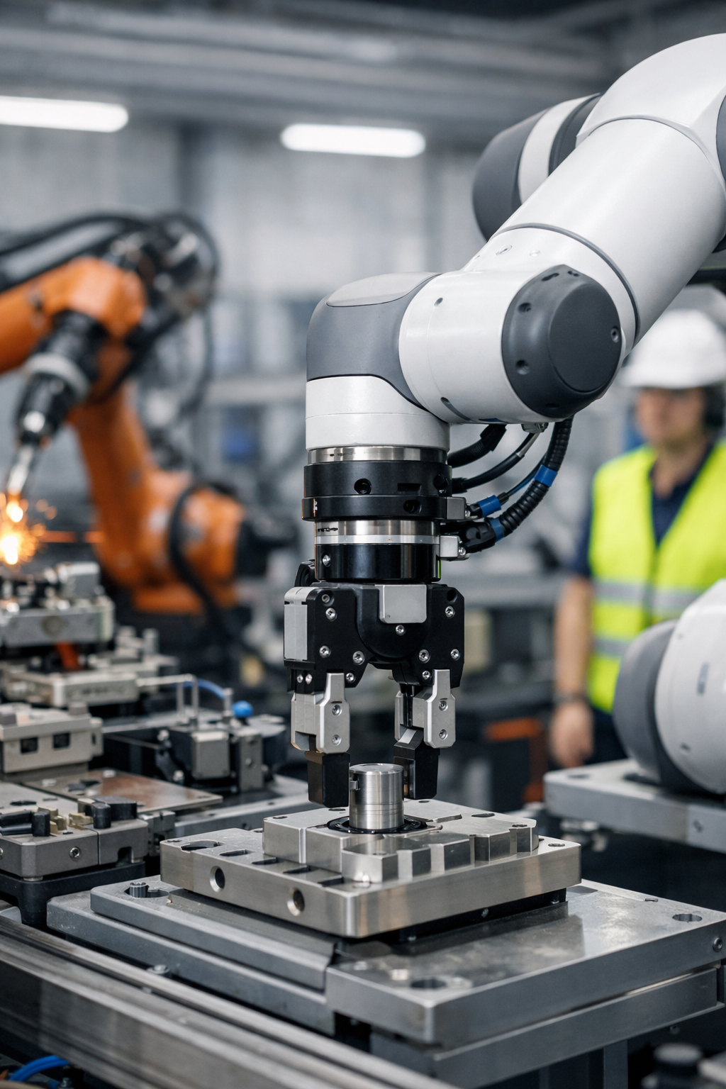 Industrial robot arm on a production line